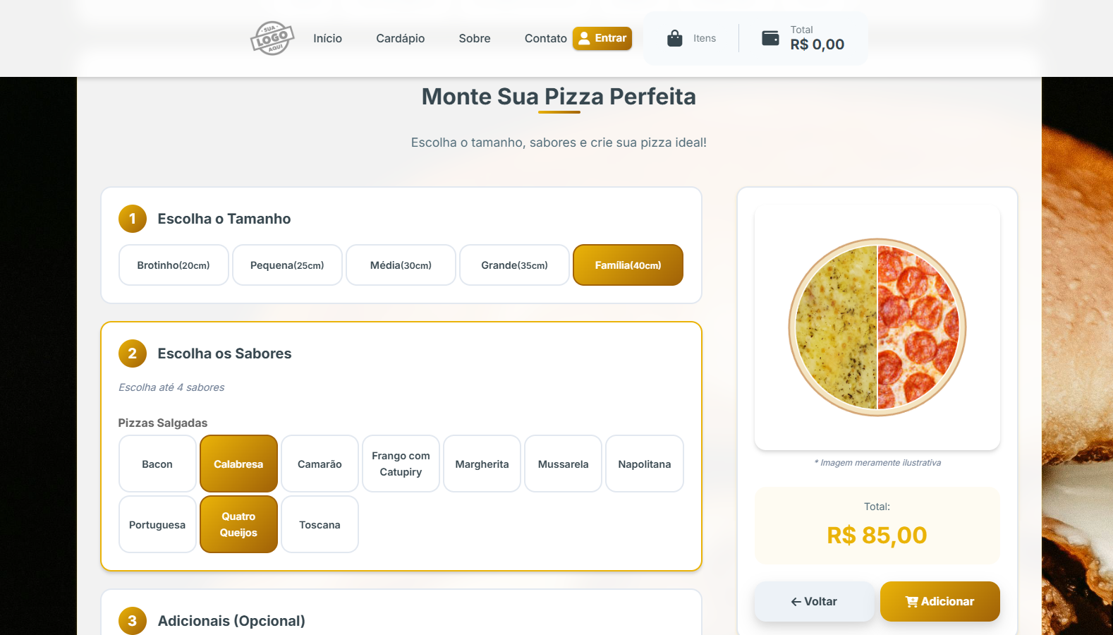 Montador de Pizzas - Interface Intuitiva